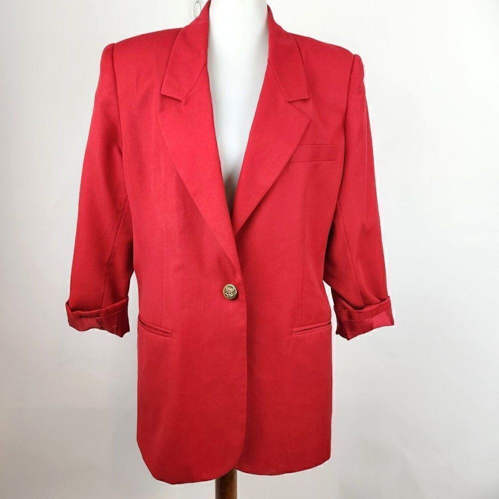 VTG Booth Bay Blazer Red Blazer Jacket Wool Blend Long Sleeve 1 Gold Button sz L